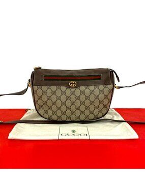 Gucci Vintage Sherry Line Gglogo Leather Shoulder Bag Brown
